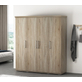 Interiax Kledingkast 'Mila' – 4 Deuren, 1 Hanger & 6 Legplanken | Sonoma Eik | 183x160x52cm