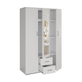 Interiax Kledingkast 'Lena' – 3 Deuren, 2 Lades, 1 Hanger, Spiegel & 4 Legplank | Wit | 185x120x52cm
