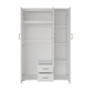 Interiax Kledingkast 'Lena' – 3 Deuren, 2 Lades, 1 Hanger, Spiegel & 4 Legplank | Wit | 185x120x52cm