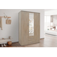 Interiax Kledingkast 'Lena' – 3 Deuren, 2 Lades, 1 Hanger, Spiegel & 4 Legplank | Sonoma Eik | 185x120x52cm