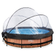 EXIT Wood zwembad ø360x76cm met overkapping, schaduwdoek en filterpomp - bruin