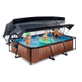 EXIT Wood zwembad 300x200x65cm met overkapping, schaduwdoek en filterpomp - bruin