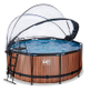 EXIT Wood zwembad ø360x122cm met overkapping en zandfilterpomp - bruin