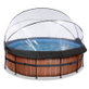 EXIT Wood zwembad Ã¸427x122cm met overkapping en zandfilterpomp - bruin