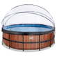 EXIT Wood zwembad ø450x122cm met overkapping en zandfilterpomp - bruin