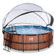 EXIT Wood zwembad ø427x122cm met overkapping en zandfilter- en warmtepomp - bruin