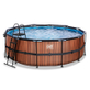 EXIT Wood zwembad Ã¸427x122cm met overkapping en zandfilter- en warmtepomp - bruin