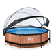 EXIT Wood zwembad ø300x76cm met overkapping en filterpomp - bruin