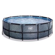 EXIT Piscine en pierre ø450x122cm avec pompe de filtration - gris