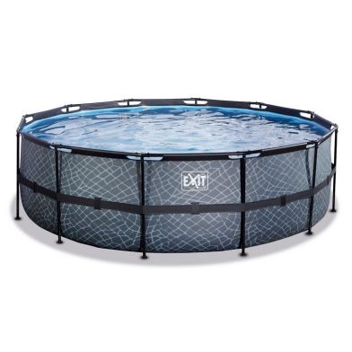 EXIT Piscine en pierre ø450x122cm avec pompe de filtration - gris