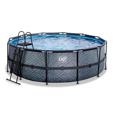 EXIT Piscine en pierre ø427x122cm avec pompe de filtration - gris