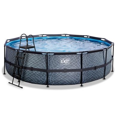 EXIT Piscine en pierre ø488x122cm avec pompe de filtration - gris