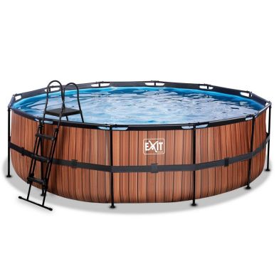 EXIT Piscine en bois ø488x122cm avec pompe de filtration - marron
