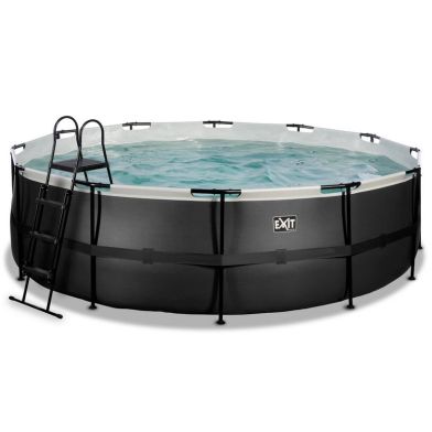 EXIT Noir Piscine en cuir ø488x122cm avec pompe de filtration - noir