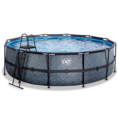 EXIT Piscine en pierre ø488x122cm avec pompe à sable - gris