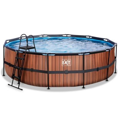 EXIT Piscine en bois ø488x122cm avec pompe filtre à sable - marron