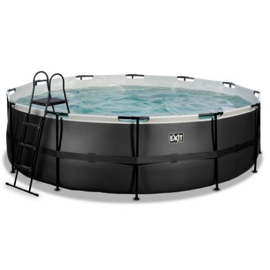 EXIT Noir Piscine en cuir ø488x122cm avec pompe filtre à sable - noir