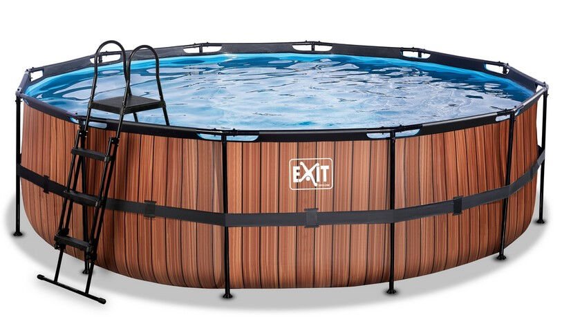 EXIT Wood zwembad ø488x122cm met zandfilterpomp - bruin