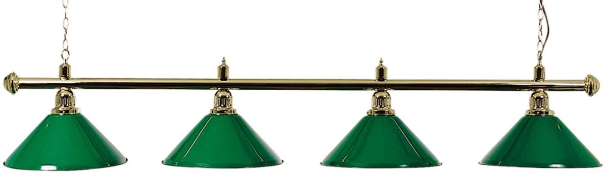 Pool billiard lamp with four shades, green / brass
