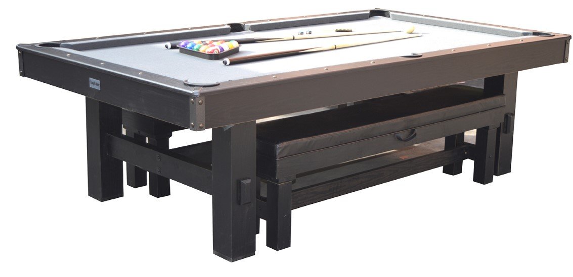 Table de billard (pool) TopTable Dinner bois noir avec bancs 8FT