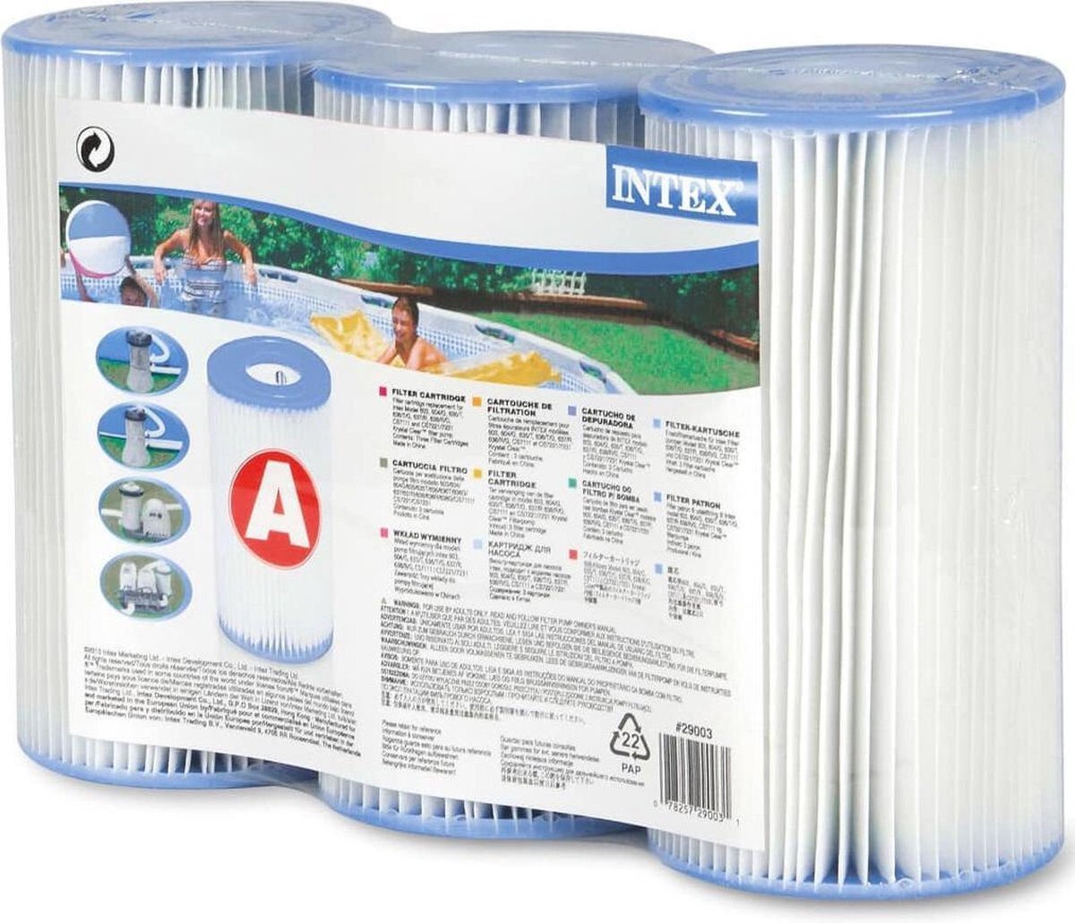 Intex Cartouche filtrante type A 10,7 x 20 cm (lot de 3)