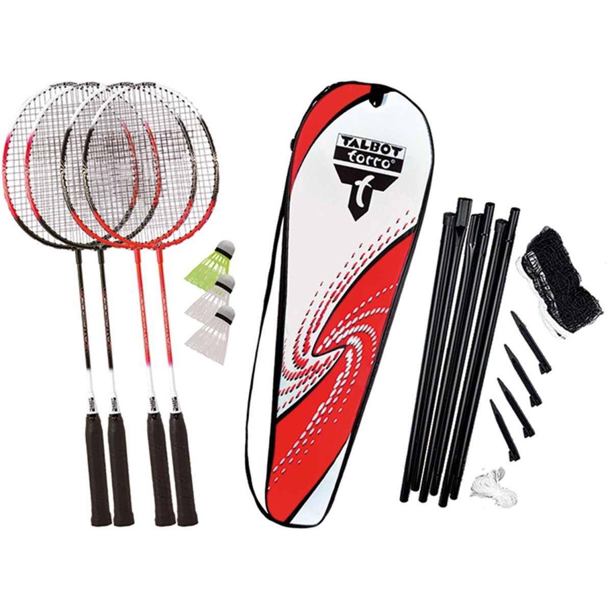 Set de badminton Attacker pour 4 joueurs + filet rouge