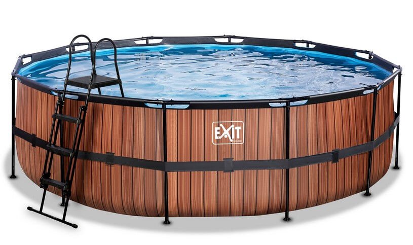 EXIT Wood pool ø488x122cm with filter pump - brown