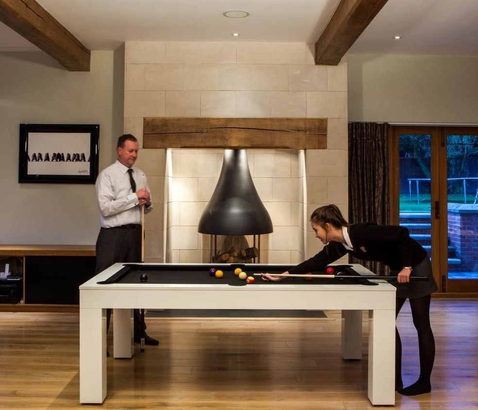 Milano Table de Billard & Table à Manger 7.5 ft Piano Blanc High Gloss